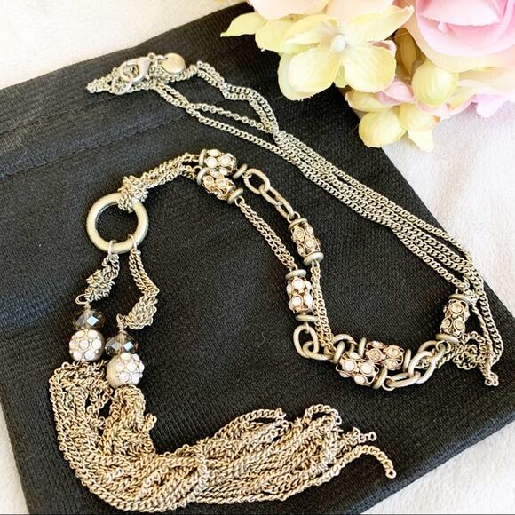 LOFT Gold Rhinestone Scatter Bead Lariat Necklace - Picture 1 of 4